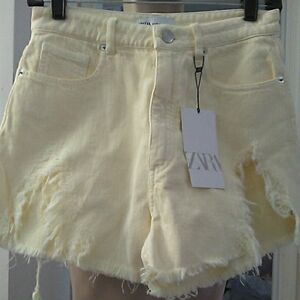 NWT Zara Light Yellow Distressed Denim Shorts RAW HEMS Sz. 6 Sooooo Cute!